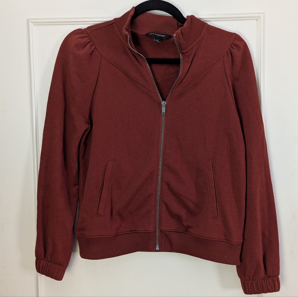 Banana Republic Women's XS Heathered Burnt Orange Full Zip Sweatshirt Jacket